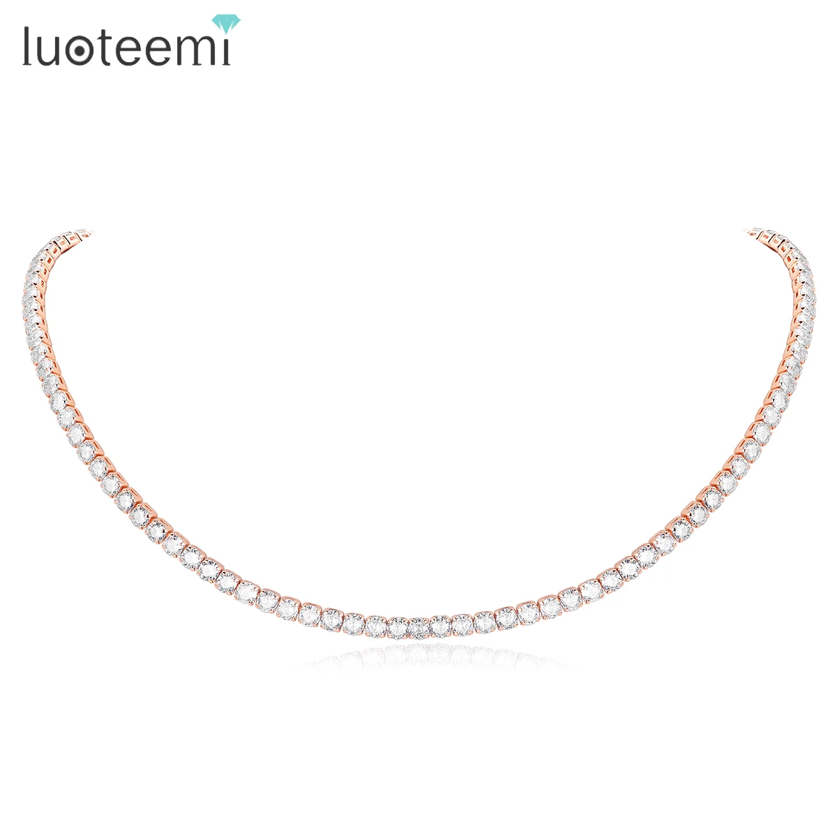 

LUOTEEMI Rose Gold Color 4mm Round Cubic Zirconia Tennis Necklace for Women Men Hip Hop CZ Fashion Party Jewelry Gift Christmas