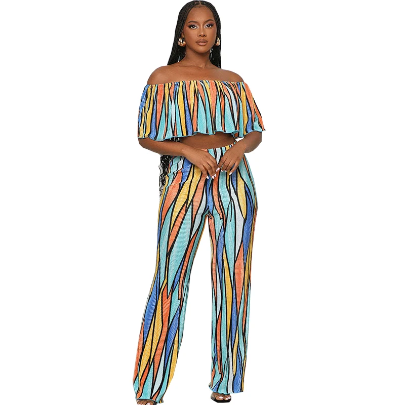 African Clothes Women 2 Piece Set Slash Neck Tops Wide Leg Pant Suit 2023 Summer New Striped Print Sexy African Outfits Clothing
African Clothes Women 2 Piece Set Slash Neck Tops Wide Leg Pant Suit 2023 Summer New Striped Print Sexy African Outfits Clothing