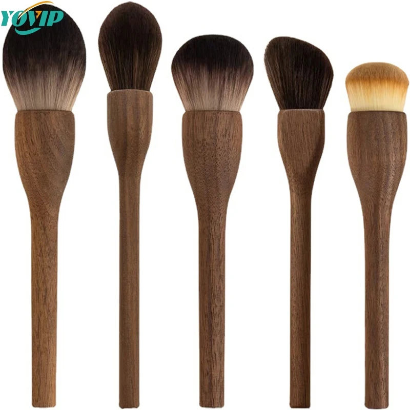 

1Pc Vintage Wood Handle Makeup Brush High Quality Walnut Loose Powder Blush Foundation Contour Brush