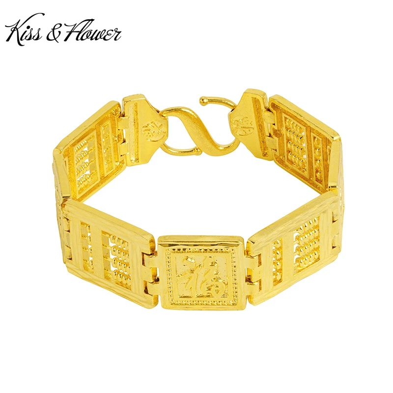 

KISS&FLOWER 24KT Gold 20mm FU Abacus Chain Bracelet For Men Jewelry Wholesale Wedding Party Birthday Groom Father Boy Gift BR328