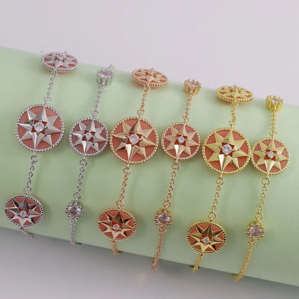 

New Pink Shell Octagonal Star Compass Bracelet for Women 925 Sterling Silver Jewelry Classic Fashion Brand Banquet Gift