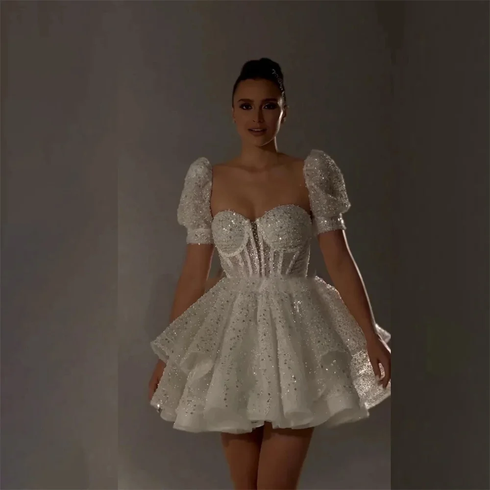 Lily White Mini Evening Dresses Glitter Short Sleeves Charming Prom Dress Sweetheart Custom Size Party Dresses vestidos de noche
Lily White Mini Evening Dresses Glitter Short Sleeves Charming Prom Dress Sweetheart Custom Size Party Dresses vestidos de noche