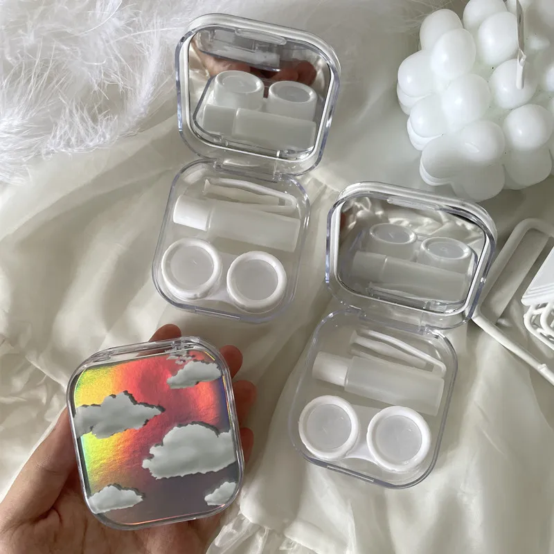 

Laser Cloud Cover Contact Lens Case Box With Mirror INS Colored Lenses Container Beauty Lens Storage Box Travel Set Gift Girl