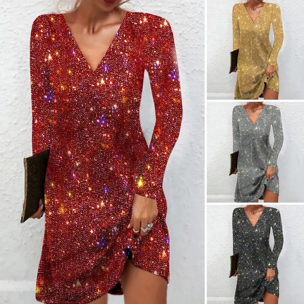 Women Sequin Dress Sequin V Neck Party Club Mini Dress for Women Long Sleeve A-line Solid Color Soft Breathable Pullover Elastic
Women Sequin Dress Sequin V Neck Party Club Mini Dress for Women Long Sleeve A-line Solid Color Soft Breathable Pullover Elastic