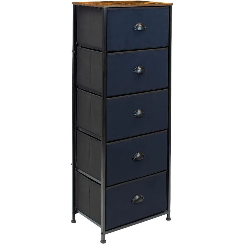 

Nightstand Dresser with 5 Faux Wood Drawers – Tall Bedside Table Chest with Storage, Steel Frame