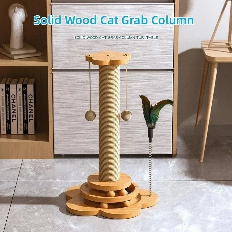

Прочный поворотный стол для кошек, деревянная Когтеточка для домашних животных, сизаль, прочные когтеточки, забавная игрушка