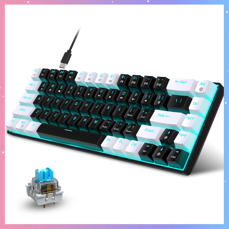 

New 68-Keys Esports Gaming Wired Mechanical Keyboards Blue Switch Rgb Backlit Lighting Keyboard Ergonomic High And Low Keys Gift