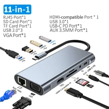 USB C Hub 11 in 1 Docking Station Adapter to 4K HDMI-compatible RJ45 Ethernet SD/TF 3.5MM AUX Hub for MacBook Pro Laptop
USB C Hub 11 in 1 Docking Station Adapter to 4K HDMI-compatible RJ45 Ethernet SD/TF 3.5MM AUX Hub for MacBook Pro Laptop