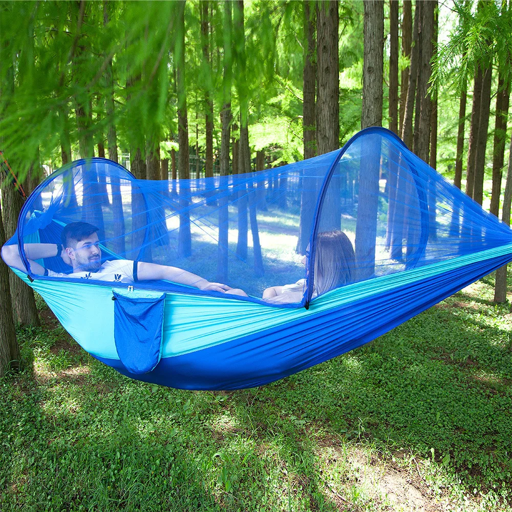 

2024 Top Hammock with Anti-mosquito Outdoor Double Nylon Parachute Cloth Camping Net Quick Open Hammock Control Hammock