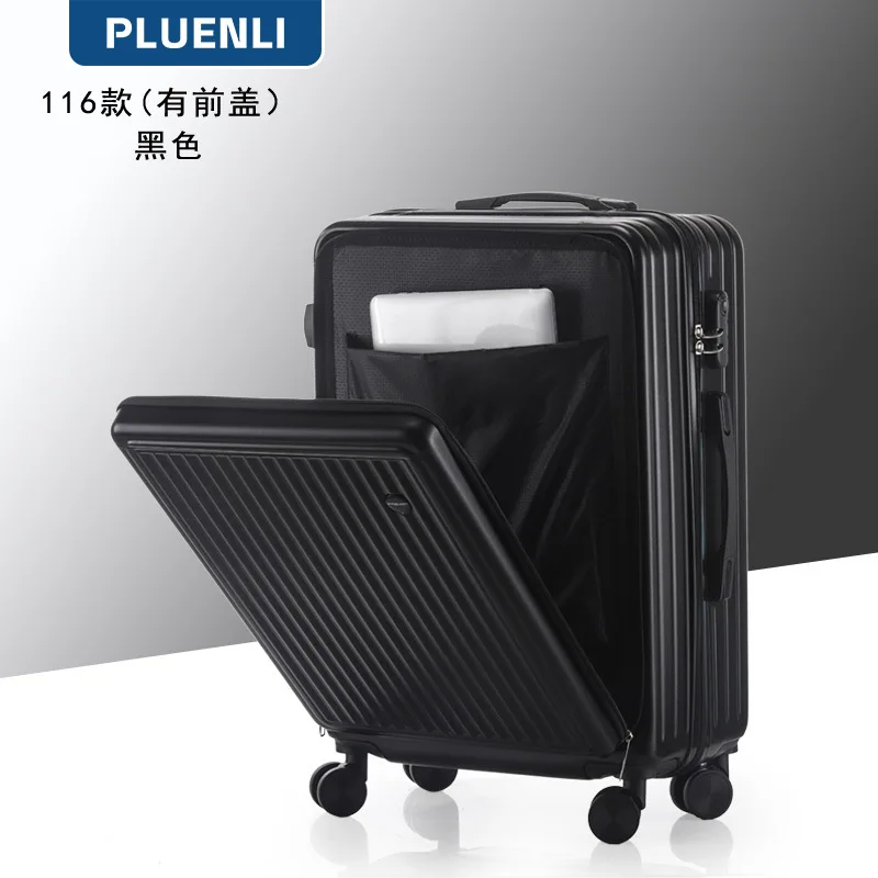 

PLUENLI Front Open Cover Luggage Business Travel Password Suitcase Boarding Bag Student Trolley Case Universal Wheel Leather