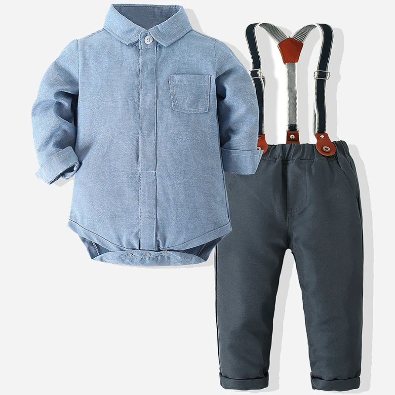 

3Piece Sets Spring Boy Clothes Korean Fashion Gentleman Long Sleeve Newborn Bodysuit+Pants+Straps Baby Boutique Clothing BC1425