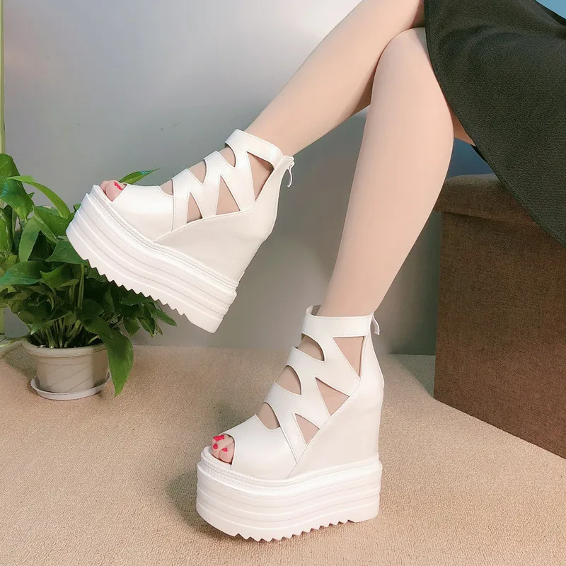 

15CM Women's Fish Mouth Wedge Sandals Thick Platform High-heeled Shoes wedges shoes for women high heels