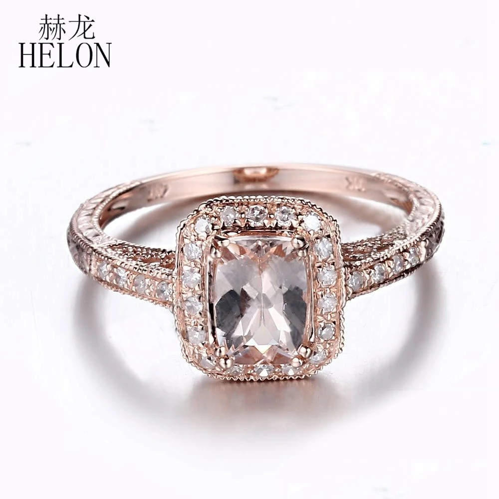 HELON Real 18K 14k 10k Rose Gold Flawless Cushion 7x5mm Natural Morganite Diamonds Engagement Wedding Ring Women Vintage Jewelry
HELON Real 18K 14k 10k Rose Gold Flawless Cushion 7x5mm Natural Morganite Diamonds Engagement Wedding Ring Women Vintage Jewelry