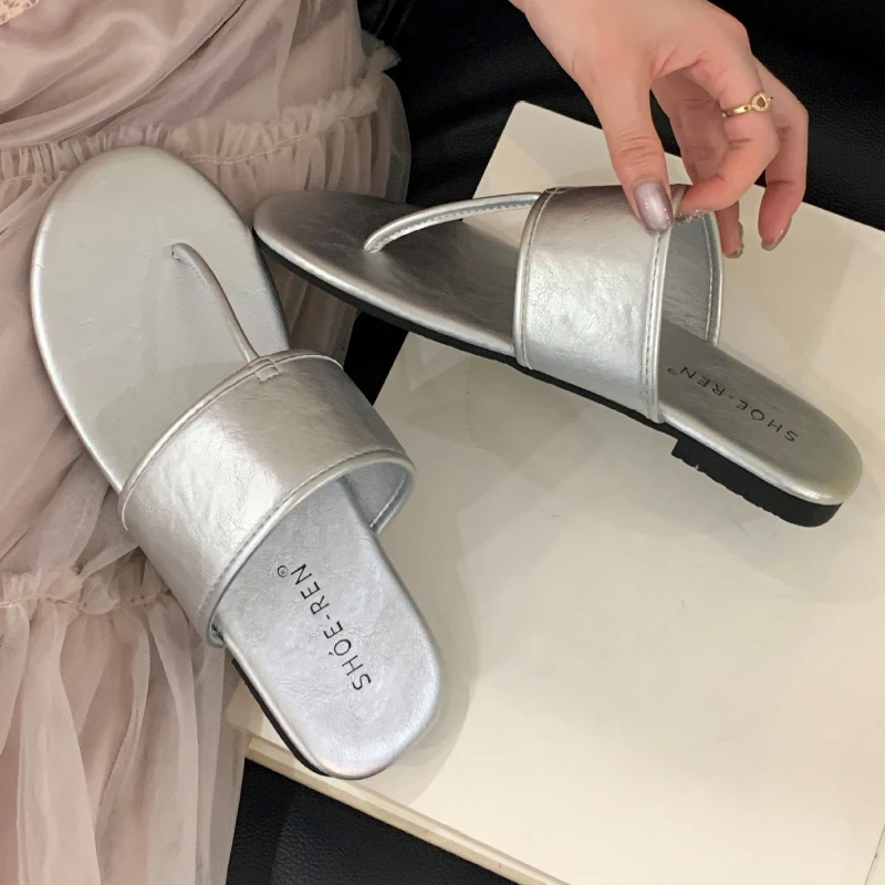 T-tied Soft Leather Flat Sandals Female Pointed Toe Clip Toe Flip-flops Summer Fashion Comfortable Non-slip Vacation Beach Shoes 28 Sf38717b974a74634938622eadd2a97edf
