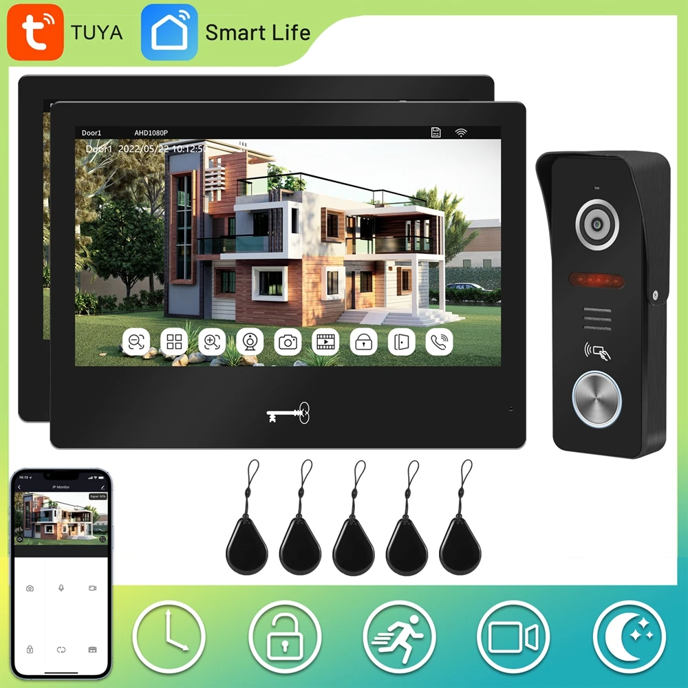 

Tuya WiFi Video Door Phone,Home Intercom with 2 Screens 10 Inch,RFID Doorbell Camera 1080P,Talk,Record,Unlock,Clear Night Vision