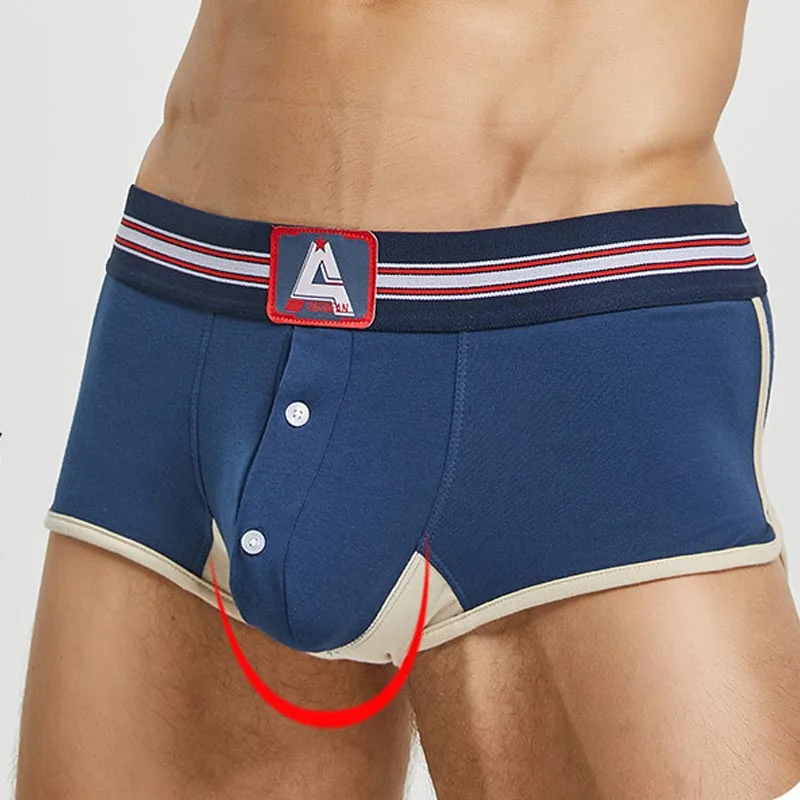 

New Low Waist Men's Boxer Shorts Underwear Sexy Bulge Loose Large Penis Pouch Mens Boxers Trunks Button Male Panties Arrow Pants