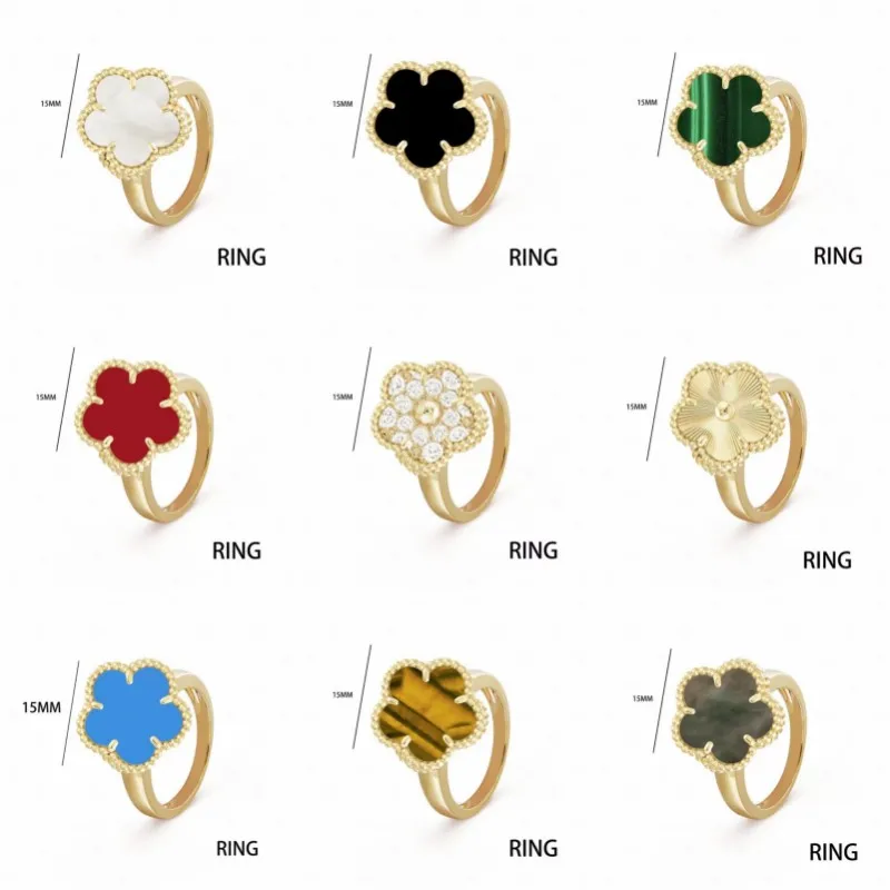 

AAA high-end European and American fashion lucky four-leaf clover ring White Fritillary agate four-flower ring free shipping