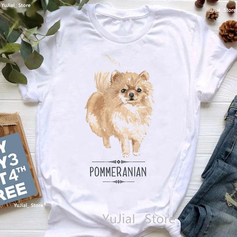 

2024 Just A Girl Who Loves Pomeranian Graphic Print Tshirt Women'S Clothing Funny White T Shirt Femme Dogs Lover T-Shirt Female