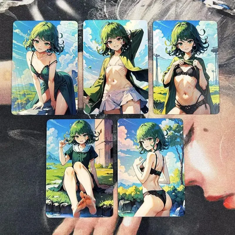 

5Pcs/set One Punch Man Senritsu No Tatsumaki Self Made Anime Game Characters Classic Series Color Flash Collection Card Toy Gift