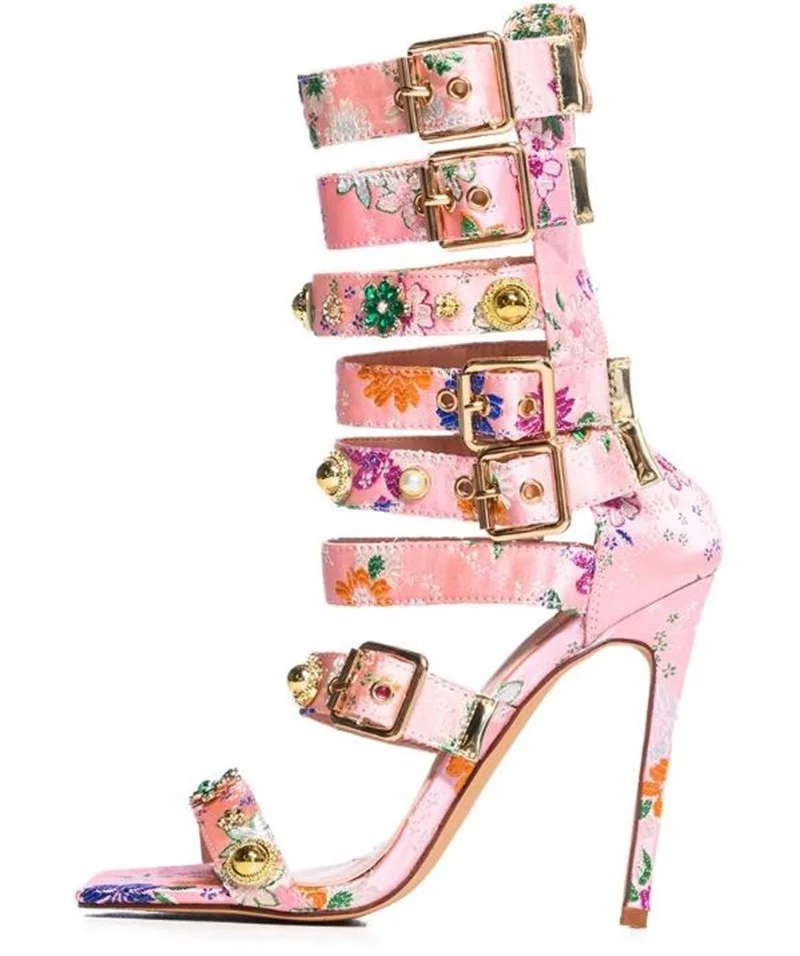 Luxury Floral Printed Leather Belt Buckle Strap High Heel Sandals Peep Toe Hollow Strappy Floral Rhinestone Gem Decor Cage Shoes
Luxury Floral Printed Leather Belt Buckle Strap High Heel Sandals Peep Toe Hollow Strappy Floral Rhinestone Gem Decor Cage Shoes