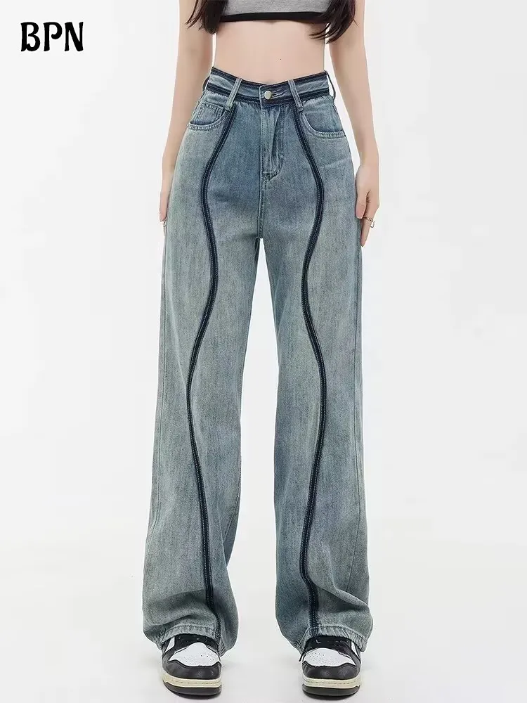 BPN Casual Colorblock Denim Jeans For Women High Waist Patchwork Pockets Streetwear Wide Leg Denim Pants Female Fashion Clothing
BPN Casual Colorblock Denim Jeans For Women High Waist Patchwork Pockets Streetwear Wide Leg Denim Pants Female Fashion Clothing