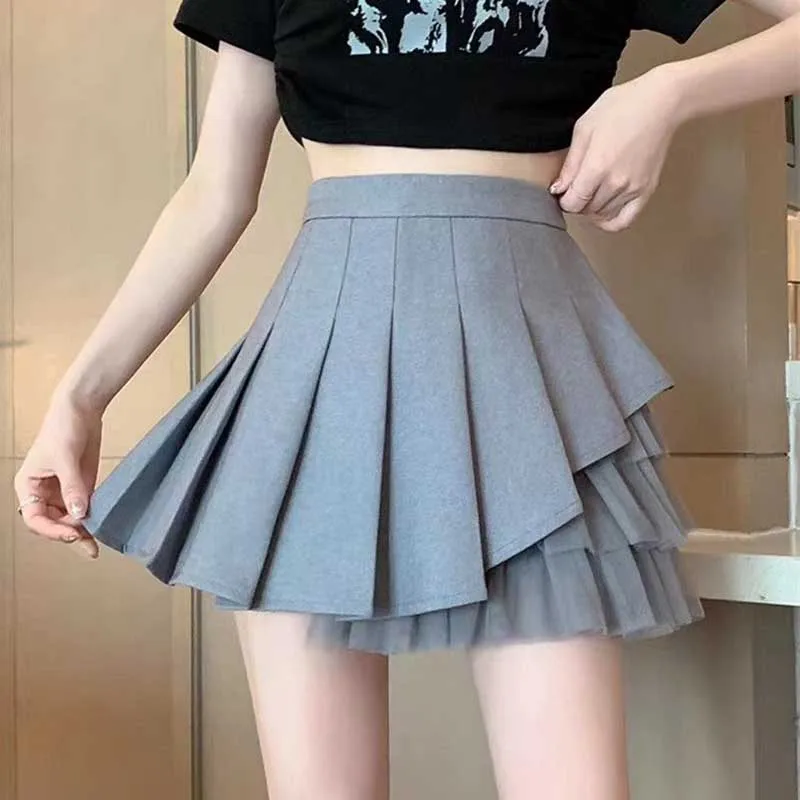 

Fashion Spliced Gauze Irregular Pleated Mini Skirts Women's Clothing 2024 Spring Summer New Loose Asymmetrical High Waist Skirt