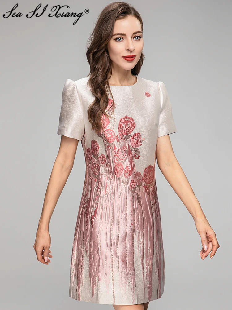 Seasixiang Fashion Designer Spring Summer Women Jacquard Dress O-Neck Short Sleeve Elegant Party Mini Dresses
Seasixiang Fashion Designer Spring Summer Women Jacquard Dress O-Neck Short Sleeve Elegant Party Mini Dresses