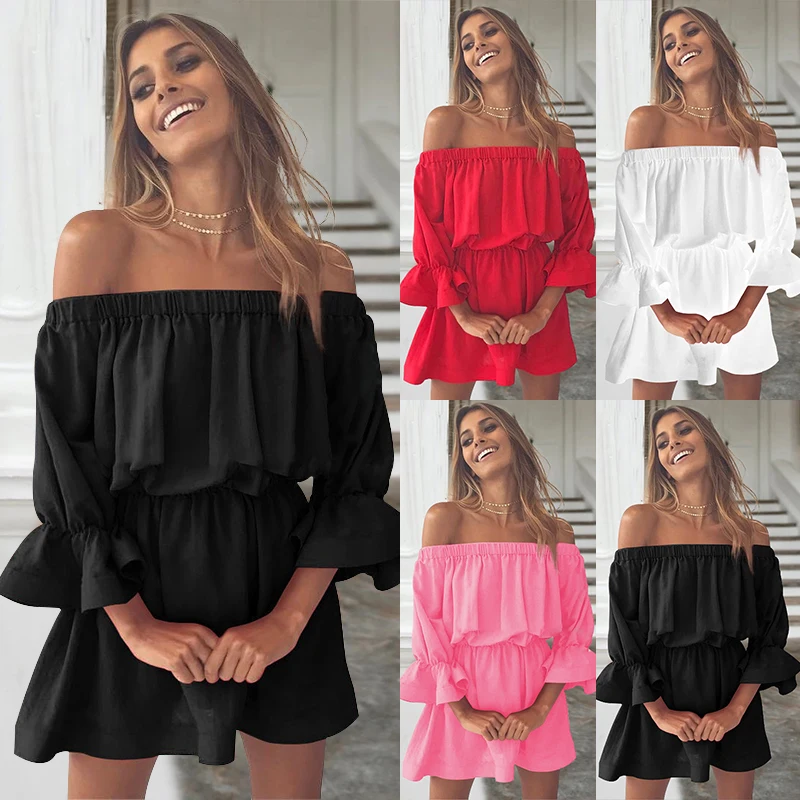 Women Summer Sexy Solid Color Slash Neck Elegant Beach Dress Casual Loose Fashion Off Shoulder Long Sleeve Party Mini Sundress
Women Summer Sexy Solid Color Slash Neck Elegant Beach Dress Casual Loose Fashion Off Shoulder Long Sleeve Party Mini Sundress