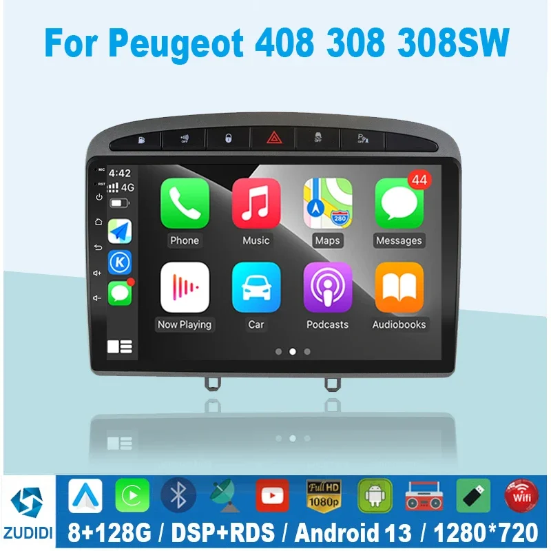

9 Inch 2 Din Android 13 Car Radio Multimedia Video Player For 2010 - 2016 PEUGEOT 308 408 autoradio Carplay 4G gps 2din no dvd