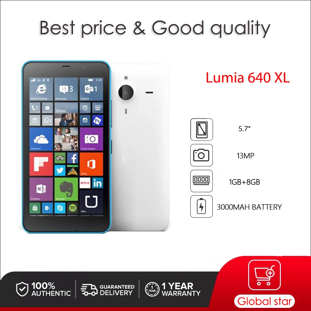 

Original Lumia 640 XL 13MP 5.7" WIFI 1GB+8GB Bluetooth CellPhone Made in Finland Unlocked Free Shipping