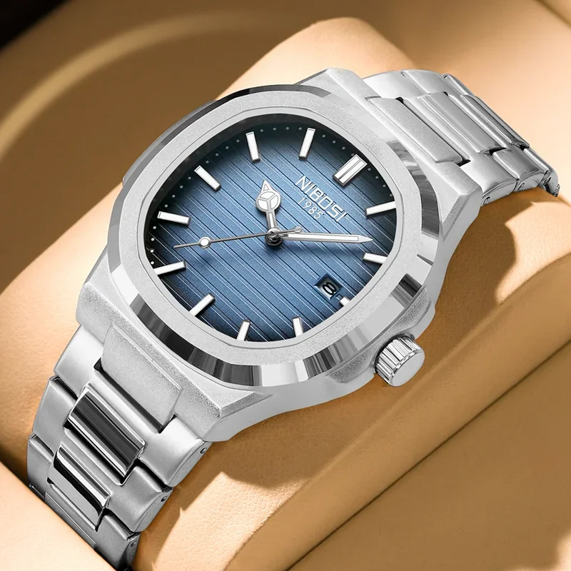 

NIBOSI Luxury Watch Business Waterproof Male Clock Luminous Date Stainless Steel Square Quartz Men Watch Reloj Relogio Masculino