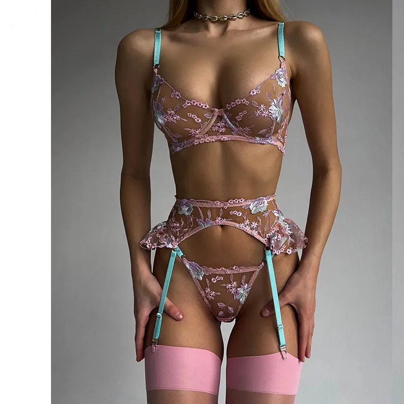 

Fairy female Lingerie Floral Transparent Underwear Ruffle Garter Intimate Delicate Underwear Beautiful See Through Outfits sexy