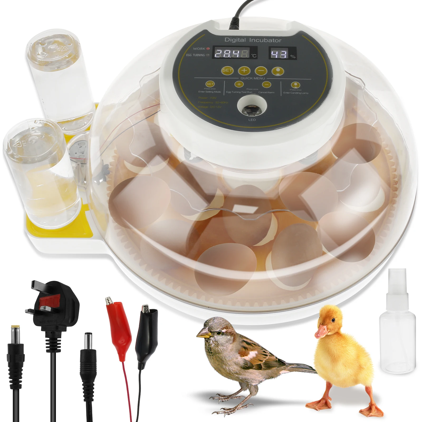 

Инкубатор для яиц, умные инкубаторы для инкубации, 18 лампочек, с автоматическим поворотом, контролем влажности и дисплеем, обзор на 360 °