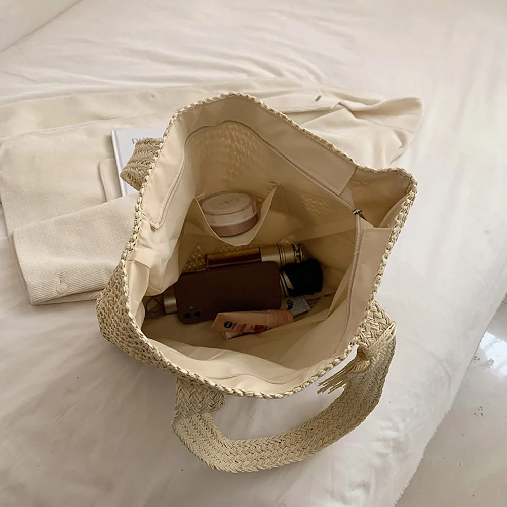 Tassel Woven Shopper Tote - Large Capacity Summer Straw Shoulder Bag 12 Sf39c1b4a542a4d9f9f6a0b5519ccdbf5W