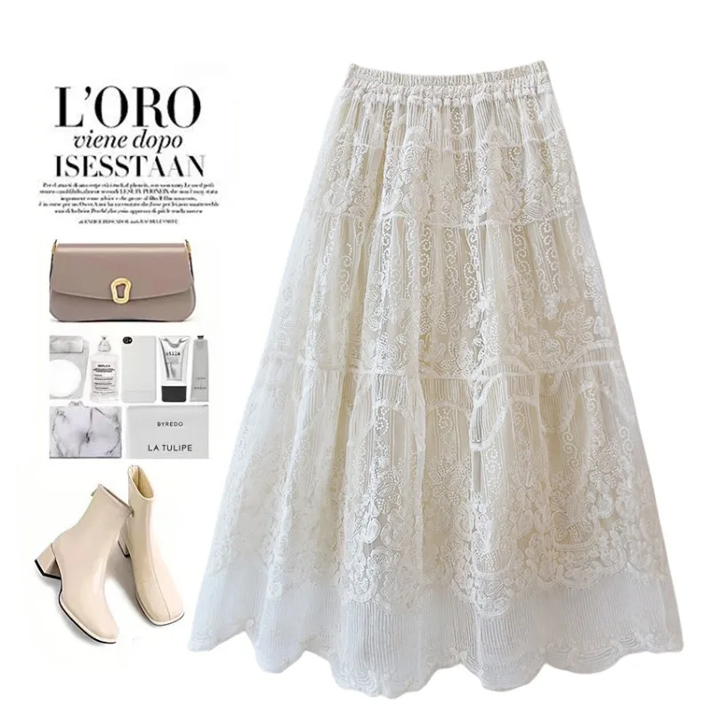 Fashion Elegant Lace Embroidery Tulle Pleated Long Skirts for Women 2023 High Waist Patchwork A-line Umbrella Skirt Korean Style
Fashion Elegant Lace Embroidery Tulle Pleated Long Skirts for Women 2023 High Waist Patchwork A-line Umbrella Skirt Korean Style