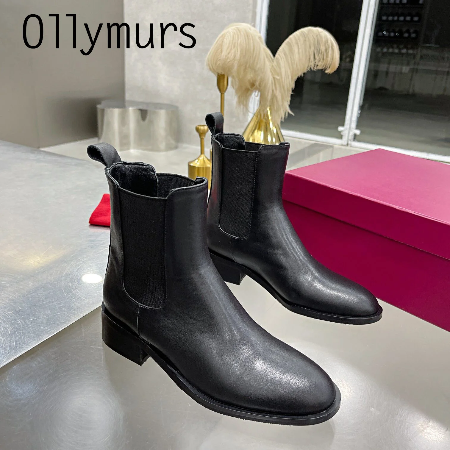 Shoes For Women Genuine Leather Slip On Boots Thick Heels Studded Round Toe Ankle Boots Autumn Luxury Designer Shoes
Shoes For Women Genuine Leather Slip On Boots Thick Heels Studded Round Toe Ankle Boots Autumn Luxury Designer Shoes