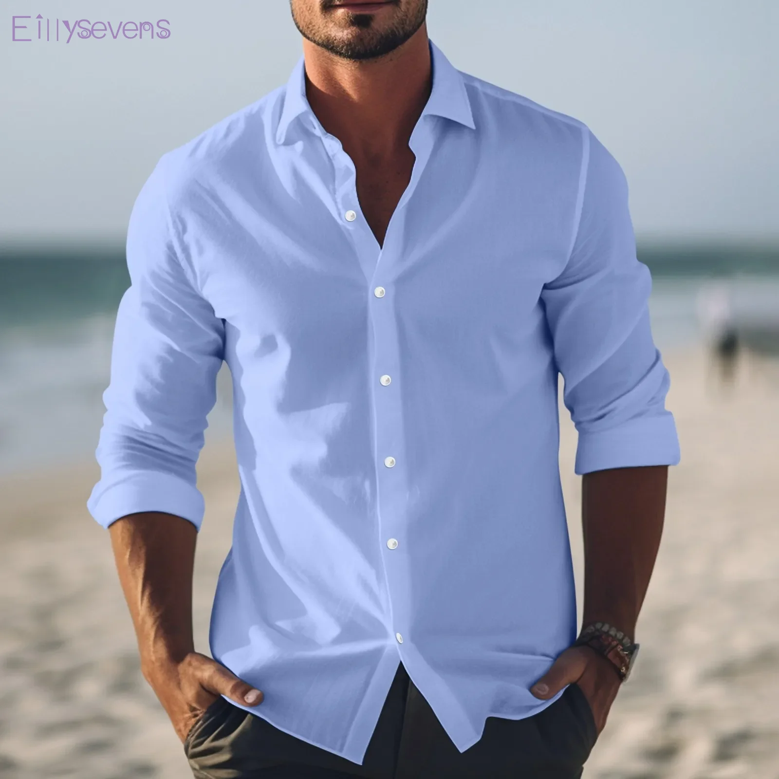 

Men's shirts business casual blouse Fashion tops slimfit summer work shirt Breathable cotton linen lapel camisa masculina