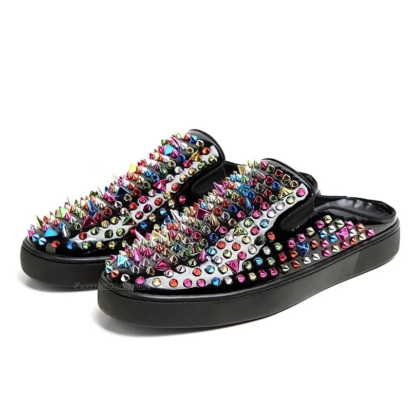 Mixed Color Crystal Rivet Decor Men Slippers Patent Leather Fashionable Slip On Men Shoes Novel Leisure Spring Summer Men Shoes
Mixed Color Crystal Rivet Decor Men Slippers Patent Leather Fashionable Slip On Men Shoes Novel Leisure Spring Summer Men Shoes