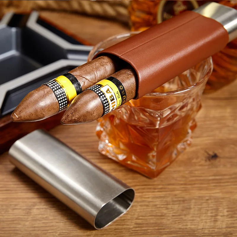 Brown Leather Cigar Case Travel Stainless Steel Humidor Portable 2 Tube Cigars Holder Cigar Box Smoking Accessories For Men Gift
Brown Leather Cigar Case Travel Stainless Steel Humidor Portable 2 Tube Cigars Holder Cigar Box Smoking Accessories For Men Gift