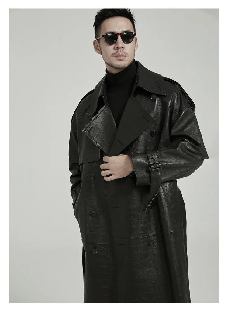Spring Autumn Long Black Crocodile Print Pu Leather Trench Coat Men Belt Double Breaste Runway European Fashion 10 Mallzona Sf3a120e228224968b2f77f4811ed395aD Spring Autumn Long Black Crocodile Print Pu Leather Trench Coat Men Belt Double Breaste Runway European Fashion Mallzona