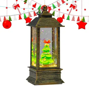 크리스마스 눈 글로브 랜턴 LED 조명, 반짝이는 산타 눈사람 엘크 크리스마스 트리 빈티지 랜턴, 가정용 탁상 장식