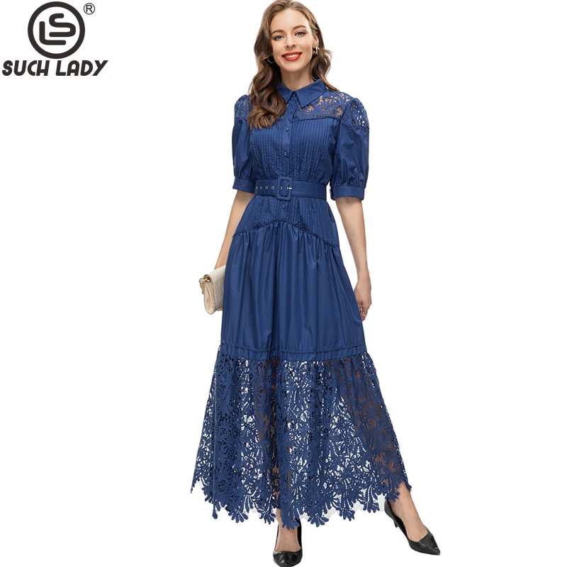 Women's Runway Dresses Turn Down Collar Short Sleeves Embrodiery Fashion Long Denim Vestidos with Belt
Women's Runway Dresses Turn Down Collar Short Sleeves Embrodiery Fashion Long Denim Vestidos with Belt