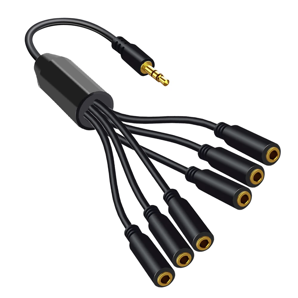 3.5mm Headphone Splitter Cable 1/8" TRS Male Jack To 6 Ports AUX Cable Earphone Audio Adapter for PC Phone TV MP3 Player Speaker
3.5mm Headphone Splitter Cable 1/8" TRS Male Jack To 6 Ports AUX Cable Earphone Audio Adapter for PC Phone TV MP3 Player Speaker