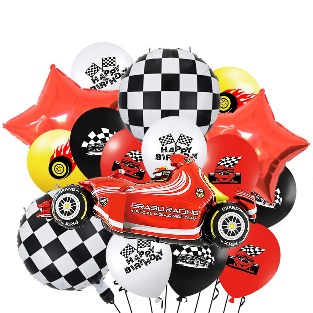 

25 PCS Race Car Party Decor Checkered Flag Red Star Foil Balloons 12inch Latex Balloon Kid Gifts Toy Racing Birthday Decoration