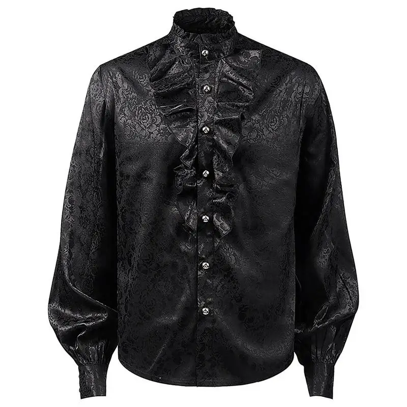 

Mens Medieval Shirts Poet's Renaissance Costume Viking Pirate Captain Lace Up Ruffle Tops Sand Collar Shirt