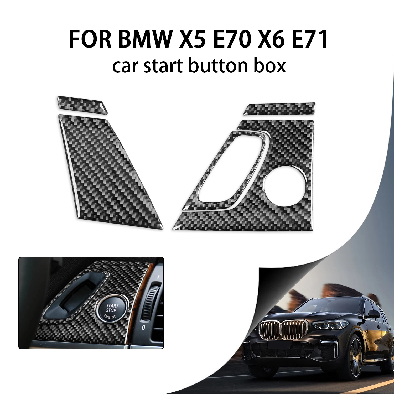 

Для BMW X5 E70 X6 E71 кнопка запуска и остановки двигателя из натурального углеродного волокна крышка рамы отделка Авто наклейки аксессуары