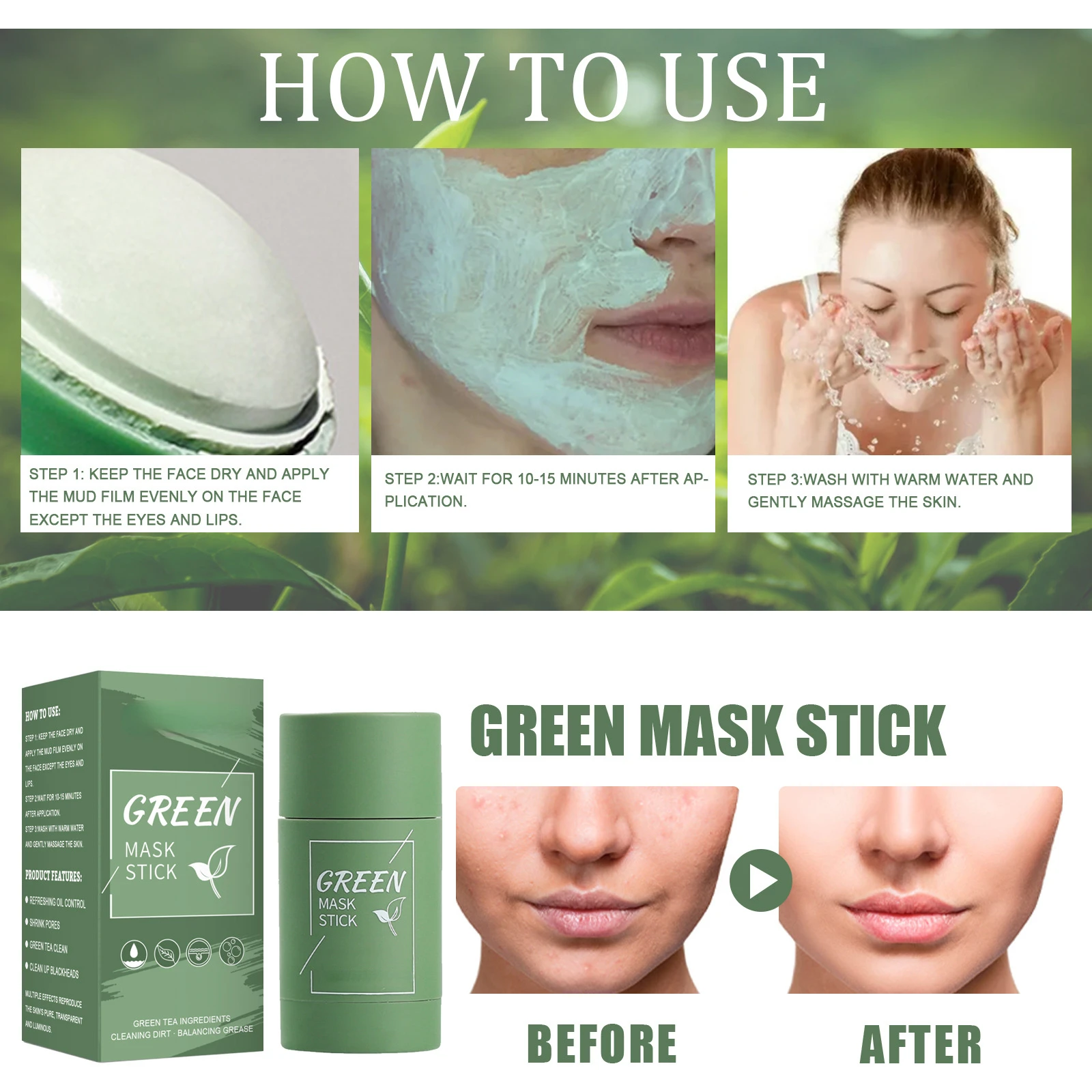 Green Tea Mask Stick Remove Blackheads Acne Deep Cleansing Purifying Clay Mask Oil Control Solid Mask Moisturizing Skin Care
Green Tea Mask Stick Remove Blackheads Acne Deep Cleansing Purifying Clay Mask Oil Control Solid Mask Moisturizing Skin Care