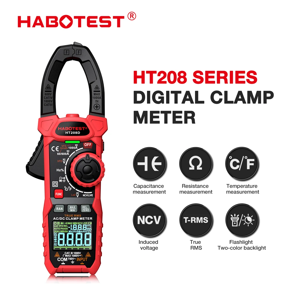 Digital Clamp Meter AC/DC Current Voltage Temperature Multimeter NAC Anto-Ranging Tester Ammeter Clamp Meter alicate amperimetro
Digital Clamp Meter AC/DC Current Voltage Temperature Multimeter NAC Anto-Ranging Tester Ammeter Clamp Meter alicate amperimetro