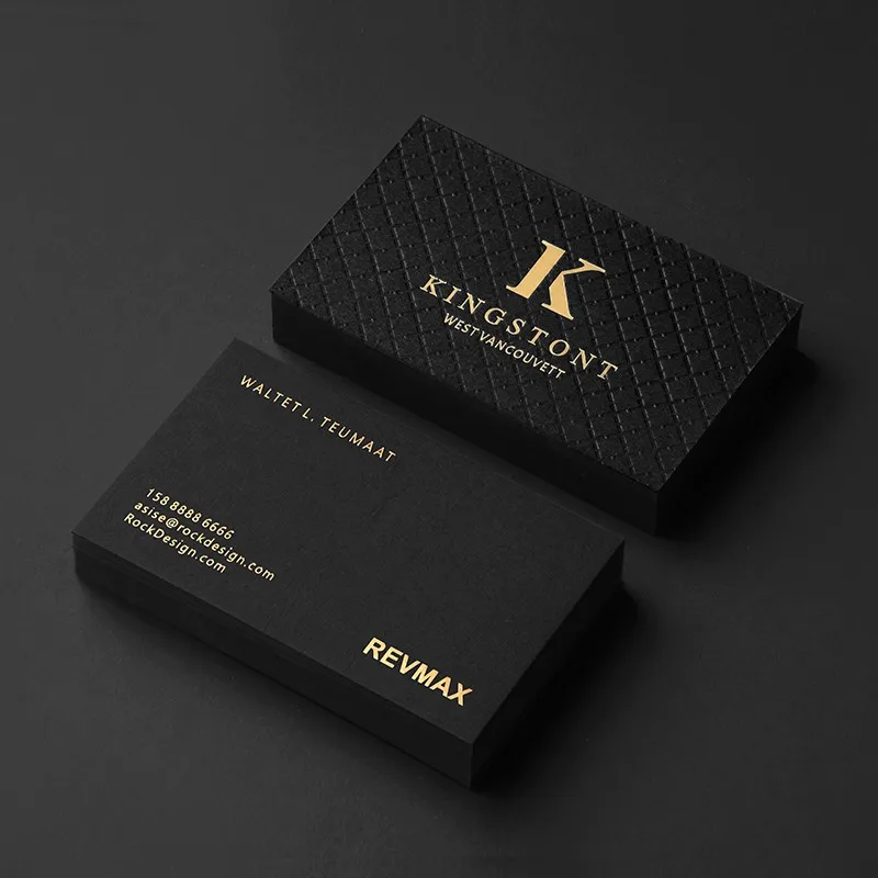 

Custom 100pcs Design Visiting Card Luxury Black Embossed Business Card Printed Gold Foil Stamping Paper Cards With Own Logo