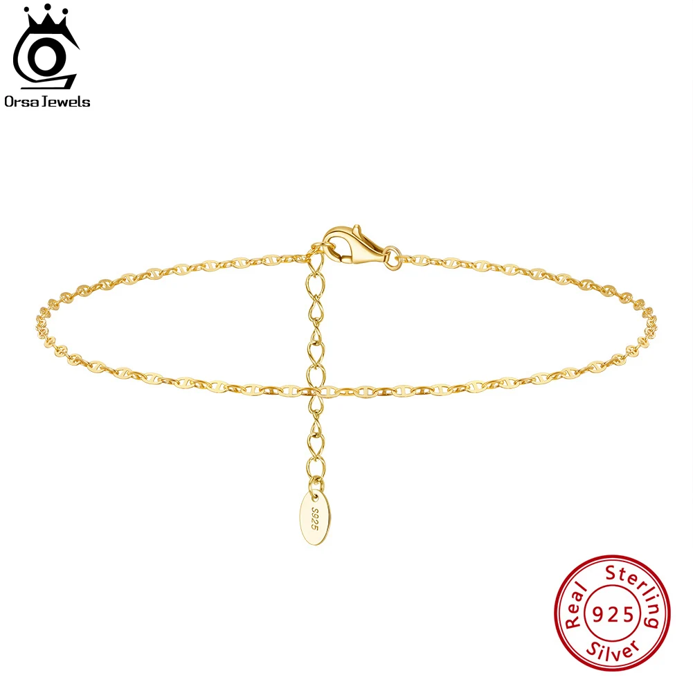 

ORSA JEWELS 925 Sterling Silver Mariner Chain Anklets Fashion Women Summer 14K Gold Foot Bracelet Ankle Straps Jewelry SA24